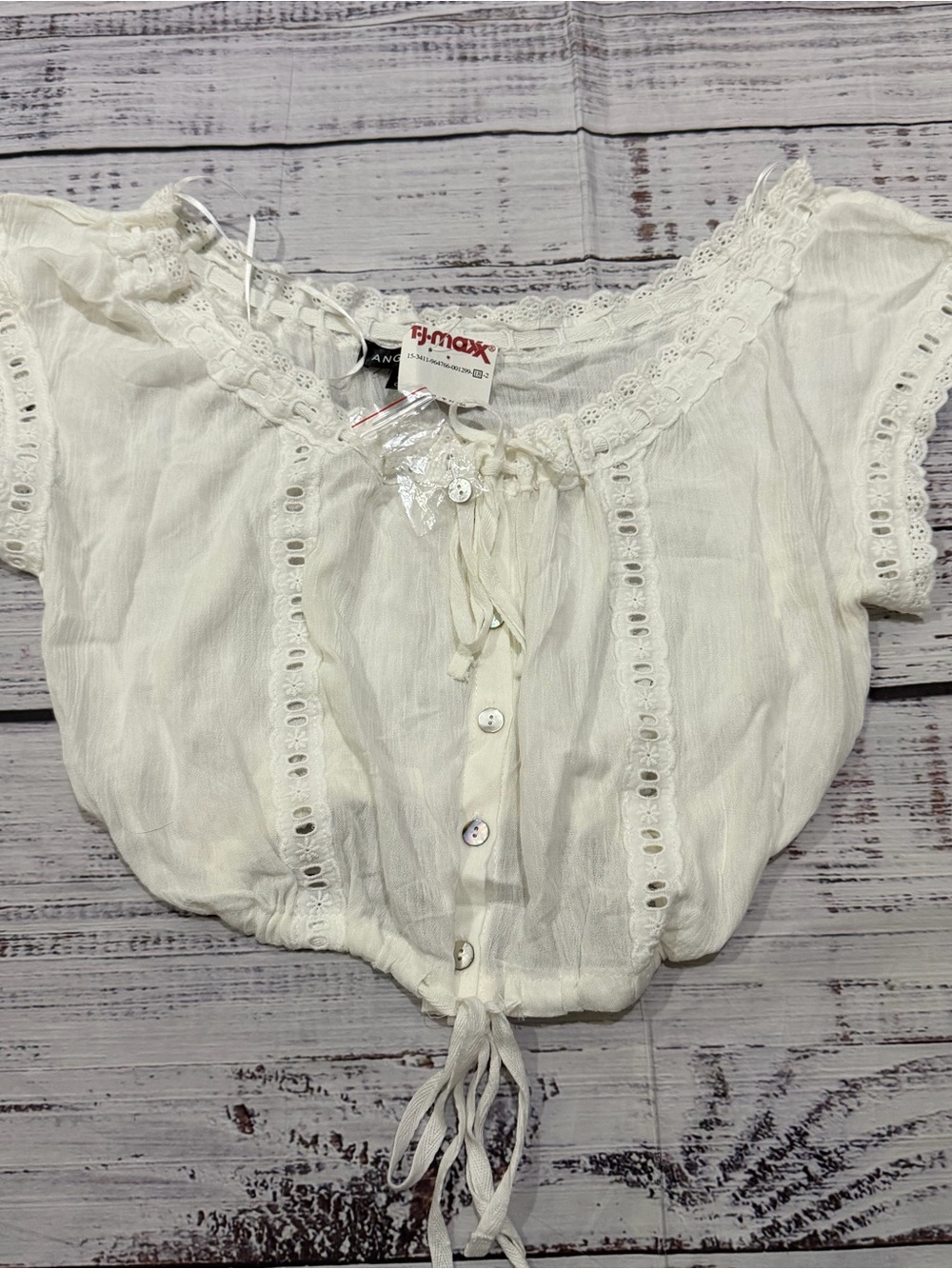 T.J.Maxx White Lace-Trim Cropped Peasant Top by angel kiss size extra small